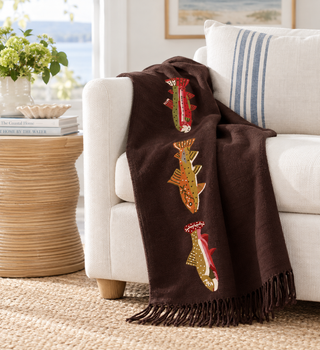 Trout Embroidered Wool Blanket
