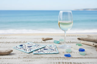 Set of 4   Oyster Print Fabric Coasters
