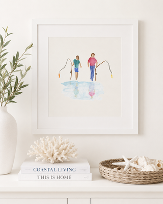 Watercolor Two People Fishing, Matted
