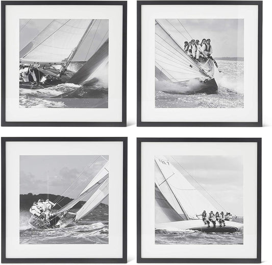 Assorted Black and White Square Sailing Prints in Black Frame (4 Styles)