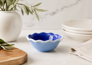 Iris Blue Color Block Ruffle Dipping Bowl

