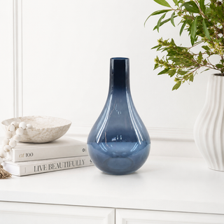 Indigo Road by Egypt Sherrod Mira Glass 10" Long Neck Vase, Deep Blue
