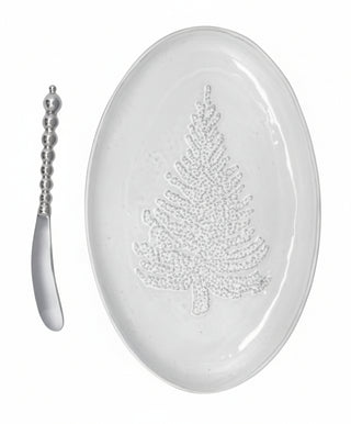 Tree Ceramic Oval Plate and Beaded Spreader
