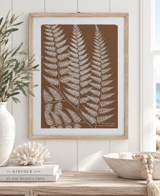 27.75 Inch Natural Wood Framed Brown & White Fern Print IV
