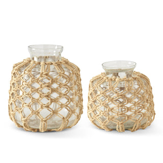 Jute Net Wrapped Clear Glass Vases
