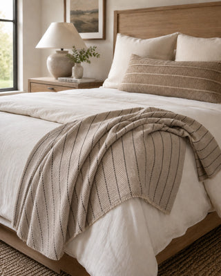 Cotton Blend Pinstripe Throw with Eyelash Fringes
