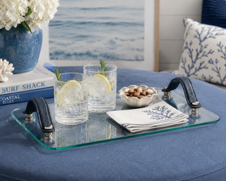 Laguna Glass, Nickel & Leather Bar / Cheese Tray

