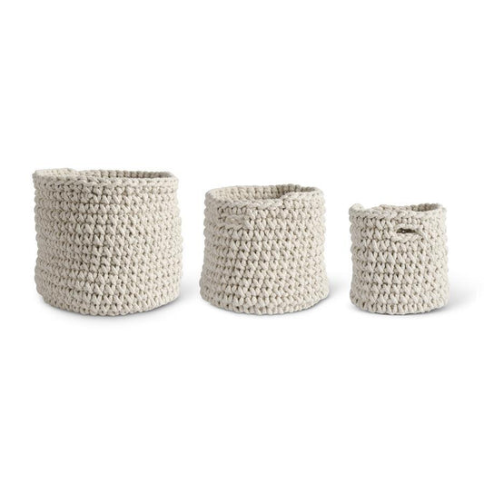 3 Cream Woven Rope Baskets