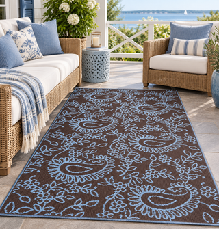 Paisley Outdoor Mat   Periwinkle/Brown
