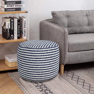 Blue and White Woven Stripe Pouf Ottoman
