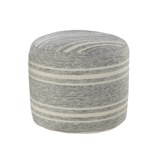 Farmhouse Triple Stripe Indoor Outdoor Pouf Gray/White
