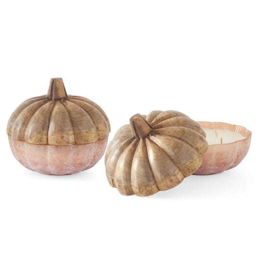 Assorted 6 Inch Powdered Orange Textured Glass 4 Wick Pumpkin Candle