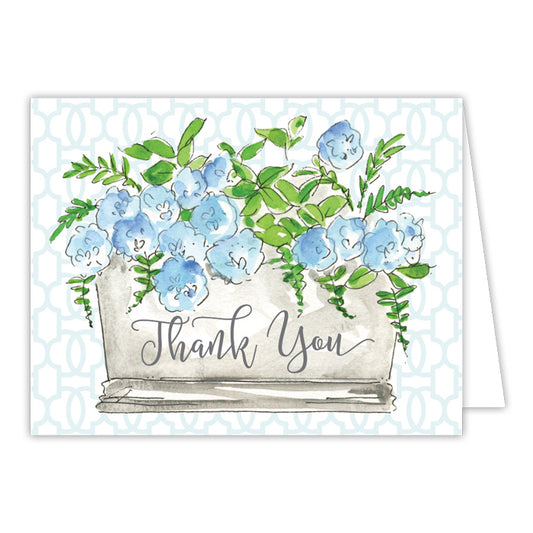 Thank You Hand Painted Blue Flowers Greeting Card
