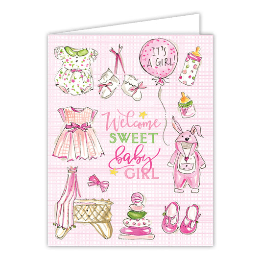 Welcome Sweet Baby Girl Pink Icons Greeting Card