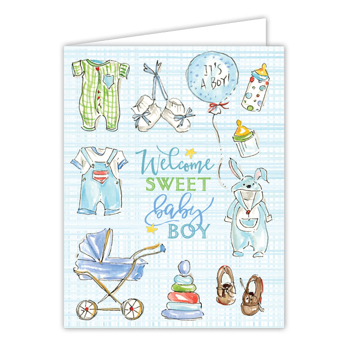 Welcome Sweet Baby Boy Blue Icons Greeting Card