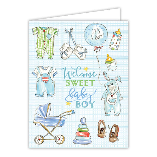 Welcome Sweet Baby Boy Blue Icons Greeting Card