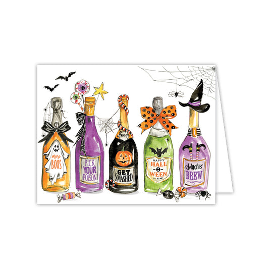 Greeting Card - Handpainted Halloween Champagne Bottles