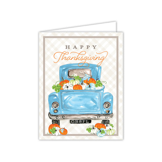 Greeting Card - Handpainted Thanksgiving Truckful of Pumpkins