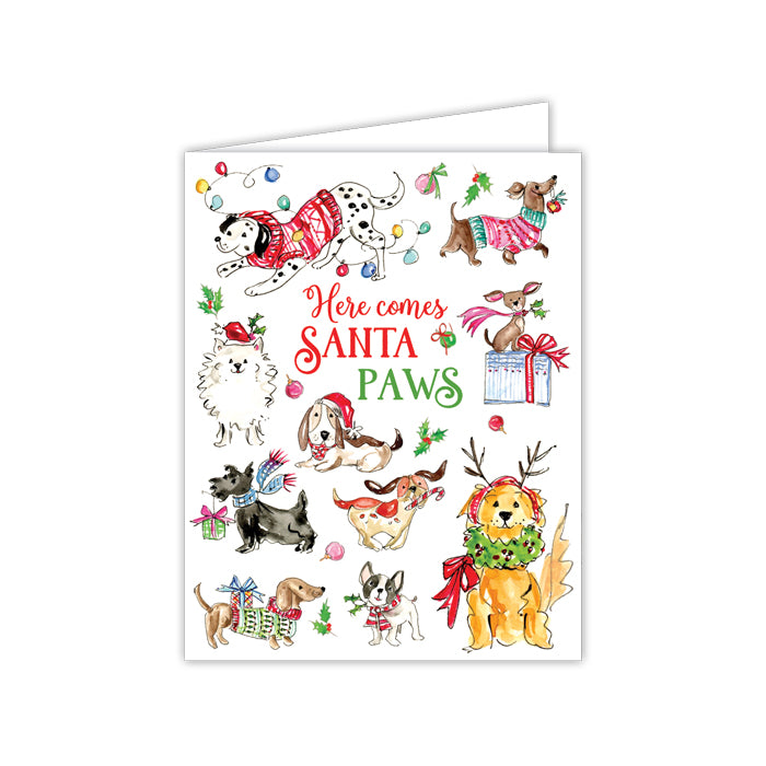 Greeting Card - Here Comes Santa Paws Christmas Canines