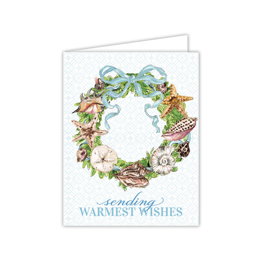 Greeting Card - Sending Warmest Wishes Seashell Wreath