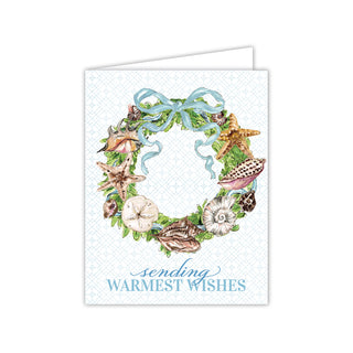 Greeting Card   Sending Warmest Wishes Seashell Wreath
