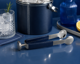 Laguna Nickel and Leather Ice Tong
