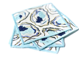 Set of 4   Oyster Print Fabric Coasters
