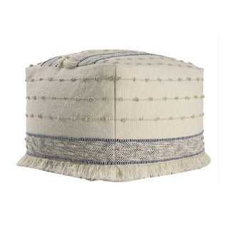 Transitional Striped Indoor Pouf   Blue/Ivory
