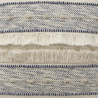 Transitional Striped Indoor Pouf   Blue/Ivory
