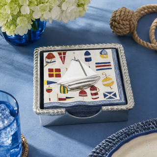 White Sailboat Rope Napkin Box Set
