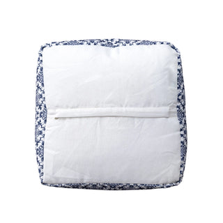 Farmhouse Blue/White Floral Cotton Indoor Pouf
