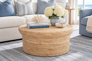 Naya Round Flared Top Coffee Table, Wrapped Raffia, 32"W, Natural
