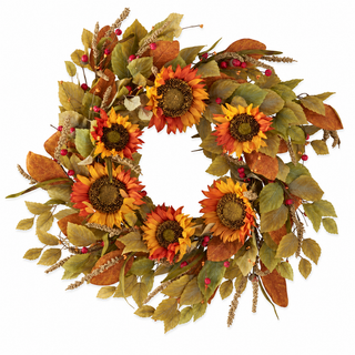 27 Inch Orange Sunflower Wreath w/Mini Pumpkins Berry Spikes & Eva

