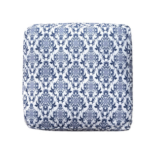 Farmhouse Blue/White Floral Cotton Indoor Pouf

