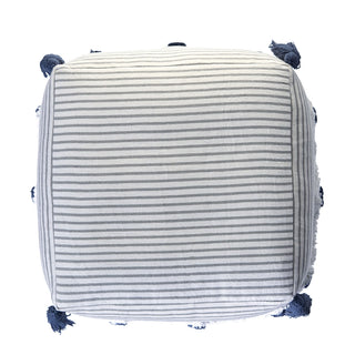 Striped Gray and Ivory Tufted Pouf Gray/Ivory/Blue
