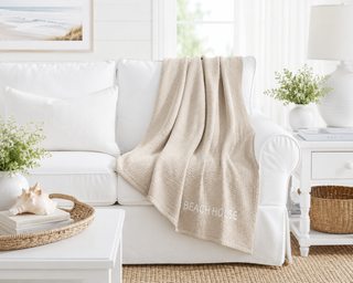 *CUSTOM* Cape Cod Throw   Oatmeal   White Thread   BEACH HOUSE
