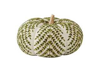 10 Inch Cream & Green Foliage Knit Pumpkin w/Wood Stem
