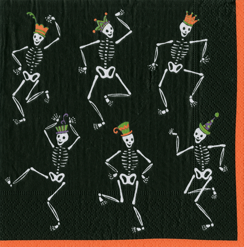 Dancing Skeletons Black Napkin Cocktail