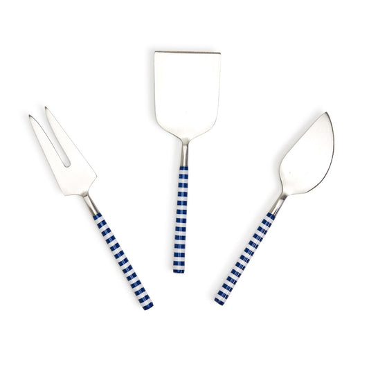 Yacht Club Set of 3 Blue and White Stripe Cheese Knives