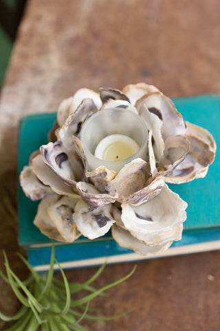 Set of 4   Oyster Shell Flower Votive Holder
