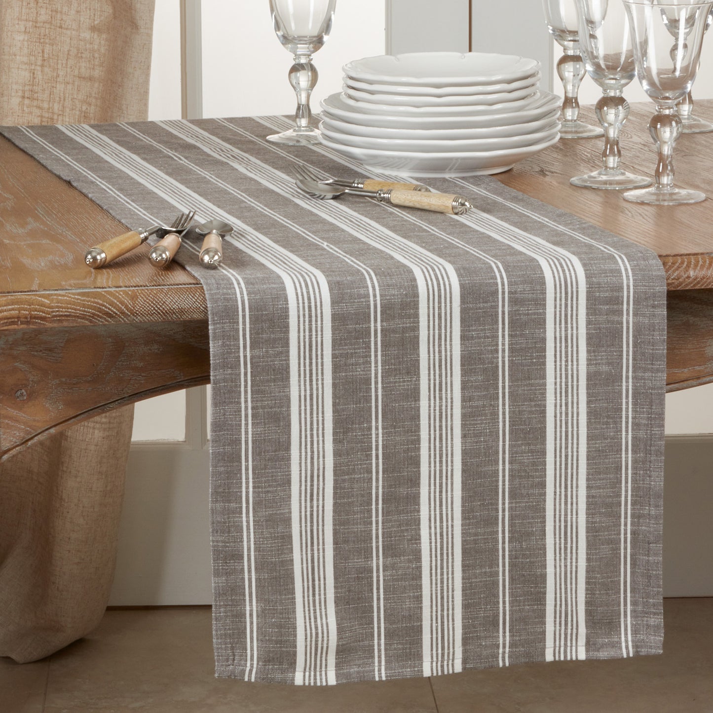 Striped Table Runner Grey