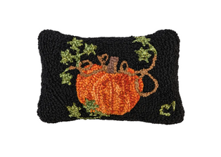 Pumpkin on Black Hooked Pillow
