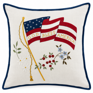 God Bless America Pillow   Embroidered   Porch 20" x 20"
