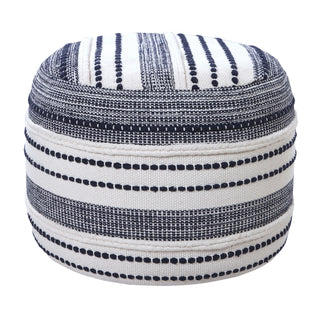 Navy and Ivory Seaside Striped Textured Pouf Ottoman Blue/White
