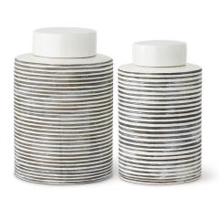Large White and Gray Striped Jar
