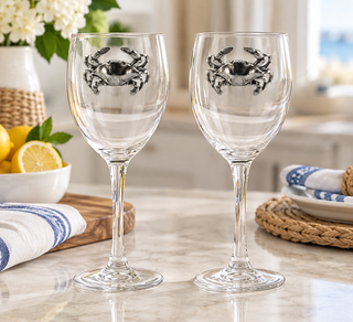 Blue Crab Wine Glasses   Set of 2
