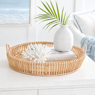 Cordelia Rattan Open Weave Round Trays With Handles Large
