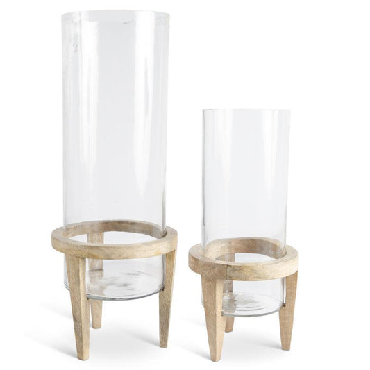 Large Glass Cylinders w 3 Leg Wood Stand