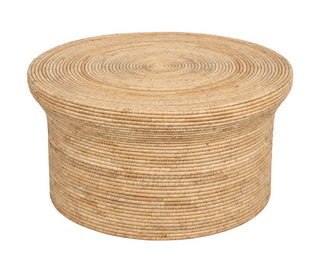 Naya Round Flared Top Coffee Table, Wrapped Raffia, 32"W, Natural

