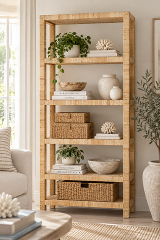 Palma Rattan Wrapped Bookshelf, Antique Natural
